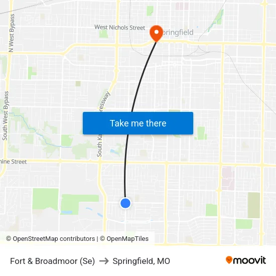 Fort & Broadmoor (Se) to Springfield, MO map
