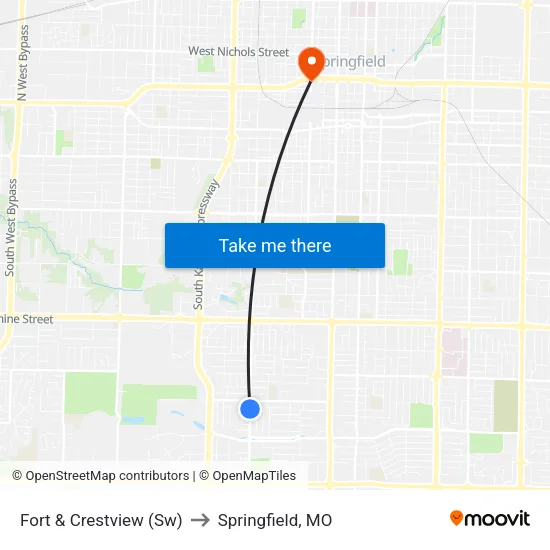 Fort & Crestview (Sw) to Springfield, MO map