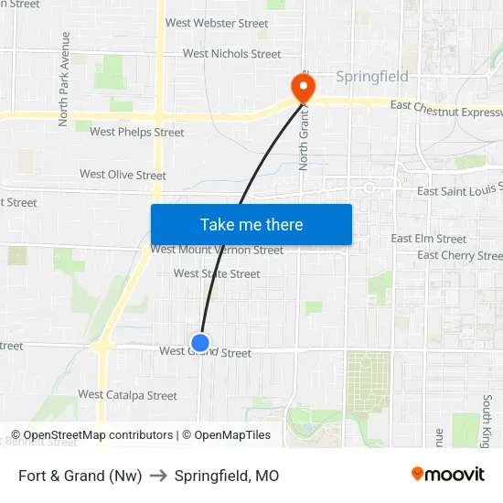 Fort & Grand (Nw) to Springfield, MO map