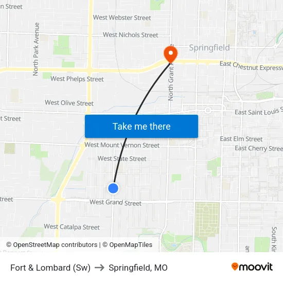Fort & Lombard (Sw) to Springfield, MO map