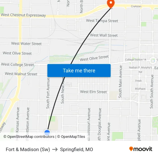 Fort & Madison (Sw) to Springfield, MO map