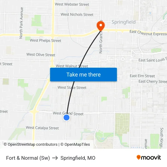 Fort & Normal (Sw) to Springfield, MO map