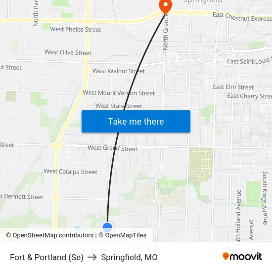 Fort & Portland (Se) to Springfield, MO map
