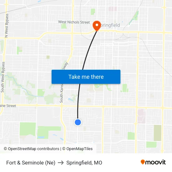Fort & Seminole (Ne) to Springfield, MO map