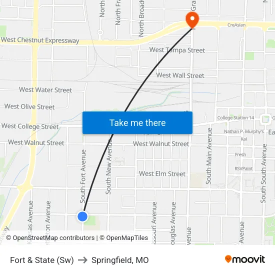 Fort & State (Sw) to Springfield, MO map