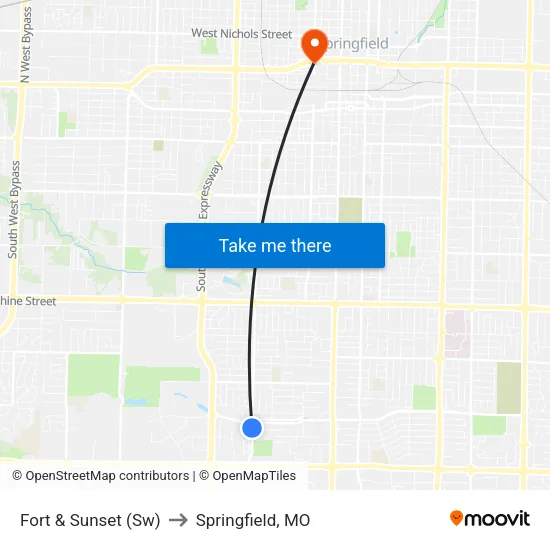 Fort & Sunset (Sw) to Springfield, MO map