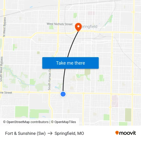 Fort & Sunshine (Sw) to Springfield, MO map