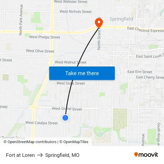 Fort at Loren to Springfield, MO map