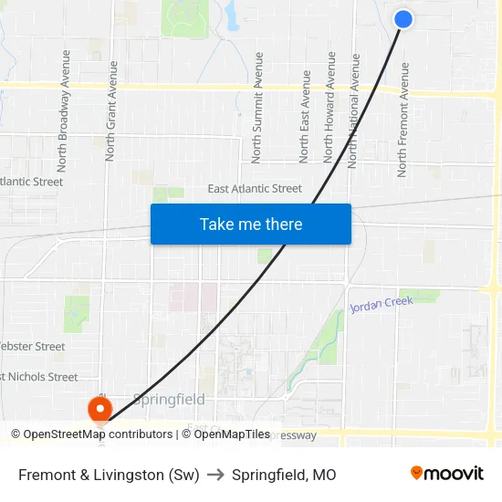 Fremont & Livingston (Sw) to Springfield, MO map