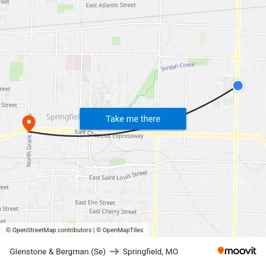 Glenstone & Bergman (Se) to Springfield, MO map