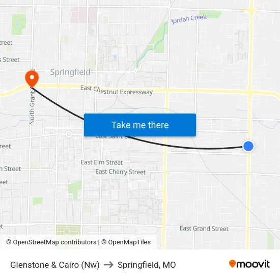 Glenstone & Cairo (Nw) to Springfield, MO map