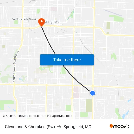 Glenstone & Cherokee (Sw) to Springfield, MO map