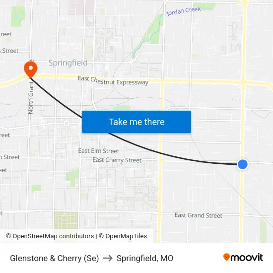 Glenstone & Cherry (Se) to Springfield, MO map