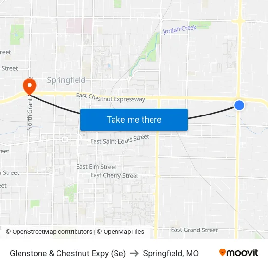 Glenstone & Chestnut Expy (Se) to Springfield, MO map