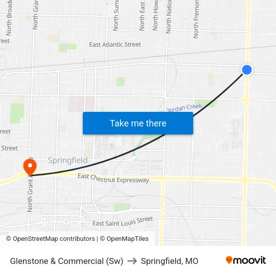 Glenstone & Commercial (Sw) to Springfield, MO map