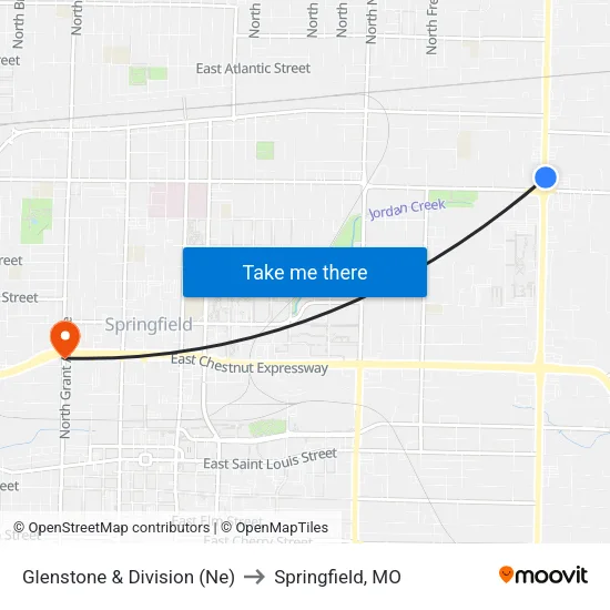 Glenstone & Division (Ne) to Springfield, MO map