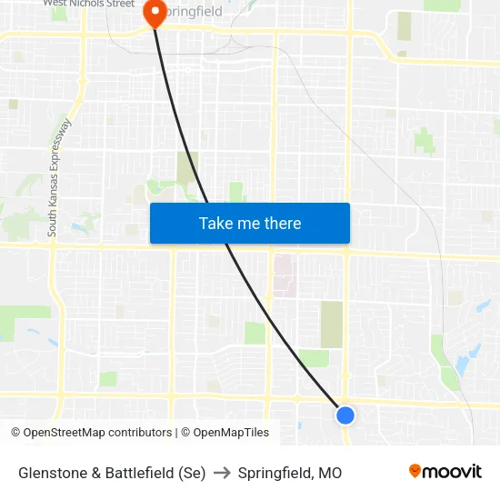 Glenstone & Battlefield (Se) to Springfield, MO map