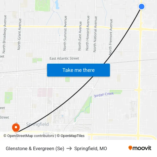 Glenstone & Evergreen (Se) to Springfield, MO map