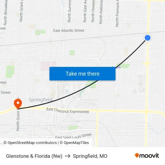 Glenstone & Florida (Nw) to Springfield, MO map