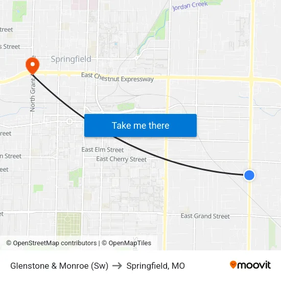 Glenstone & Monroe (Sw) to Springfield, MO map