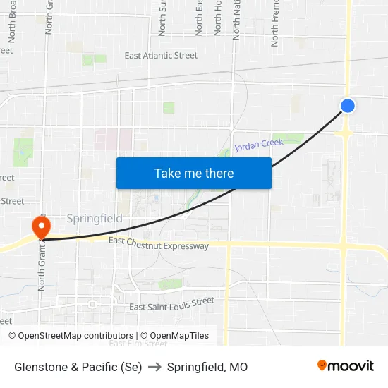 Glenstone & Pacific (Se) to Springfield, MO map