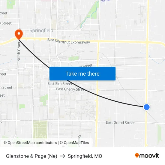 Glenstone & Page (Ne) to Springfield, MO map