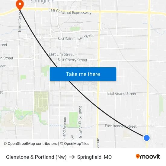Glenstone & Portland (Nw) to Springfield, MO map