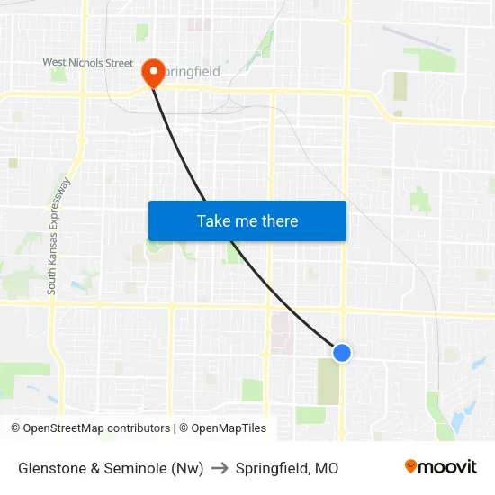 Glenstone & Seminole (Nw) to Springfield, MO map