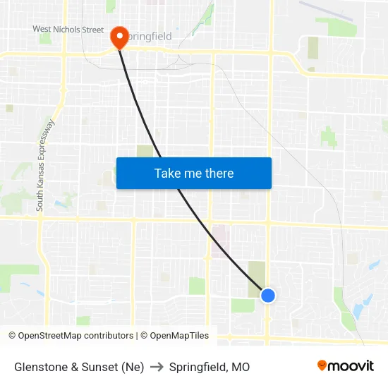 Glenstone & Sunset (Ne) to Springfield, MO map