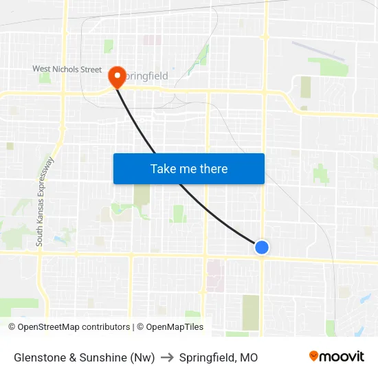 Glenstone & Sunshine (Nw) to Springfield, MO map