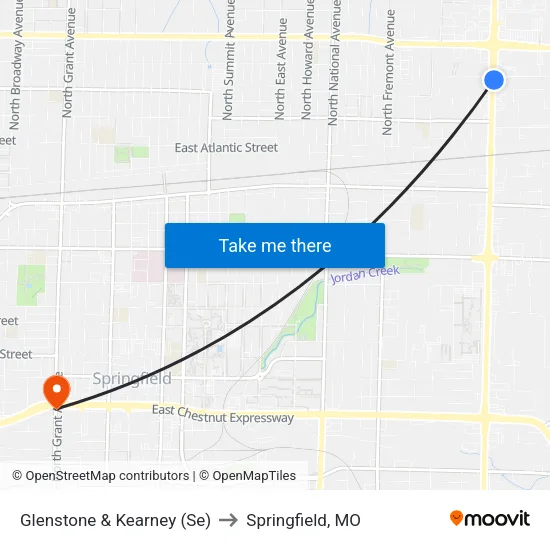 Glenstone & Kearney (Se) to Springfield, MO map