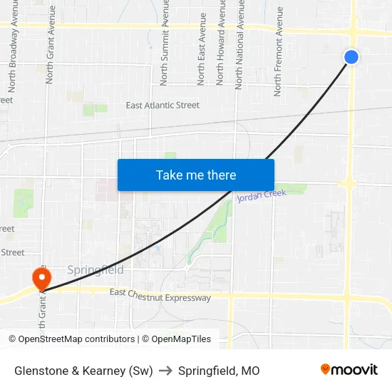 Glenstone & Kearney (Sw) to Springfield, MO map