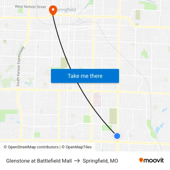 Glenstone at Battlefield Mall to Springfield, MO map