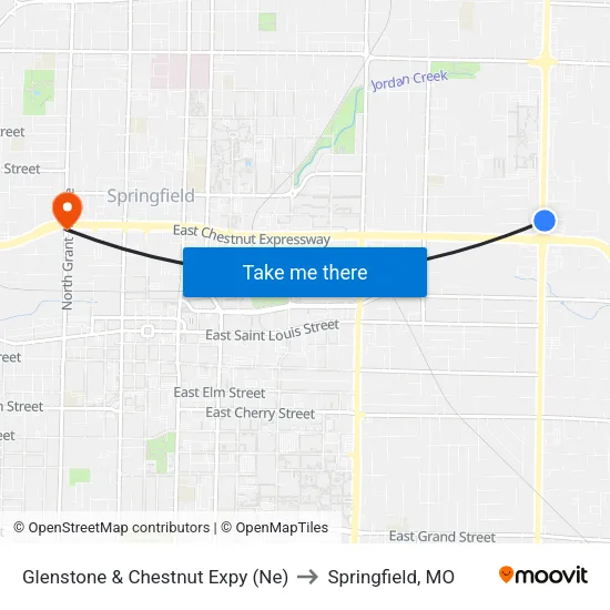 Glenstone & Chestnut Expy (Ne) to Springfield, MO map