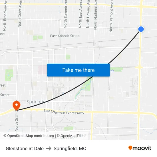Glenstone at Dale to Springfield, MO map