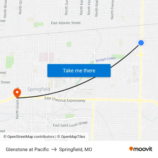 Glenstone at Pacific to Springfield, MO map