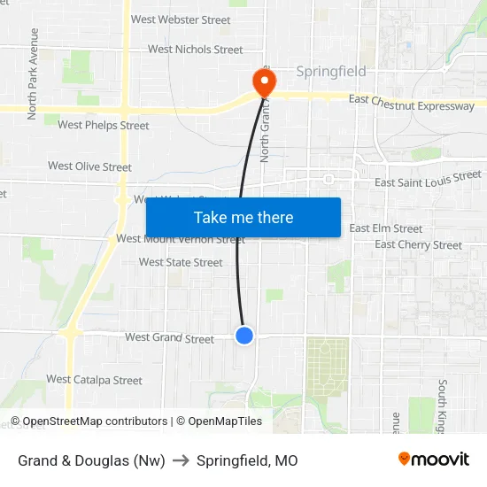 Grand & Douglas (Nw) to Springfield, MO map