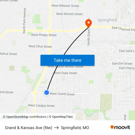 Grand & Kansas Ave (Nw) to Springfield, MO map