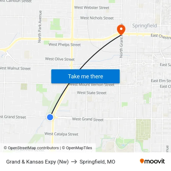 Grand & Kansas Expy (Nw) to Springfield, MO map