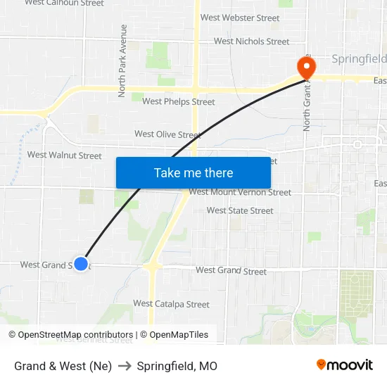 Grand & West (Ne) to Springfield, MO map