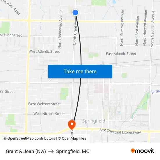 Grant & Jean (Nw) to Springfield, MO map