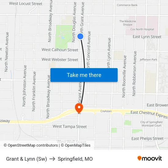 Grant & Lynn (Sw) to Springfield, MO map