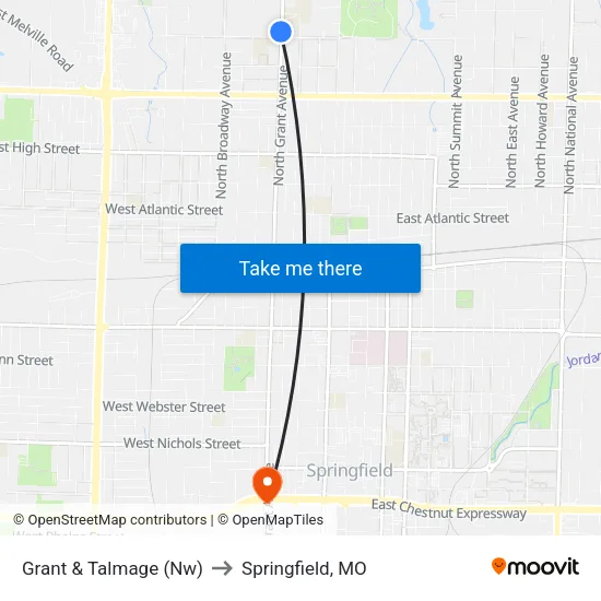 Grant & Talmage (Nw) to Springfield, MO map