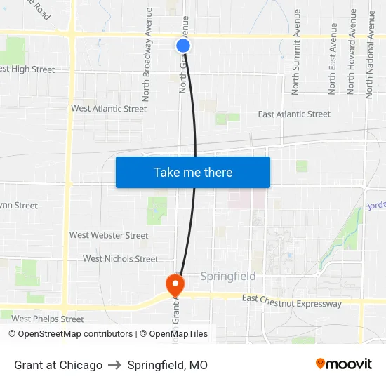 Grant at Chicago to Springfield, MO map