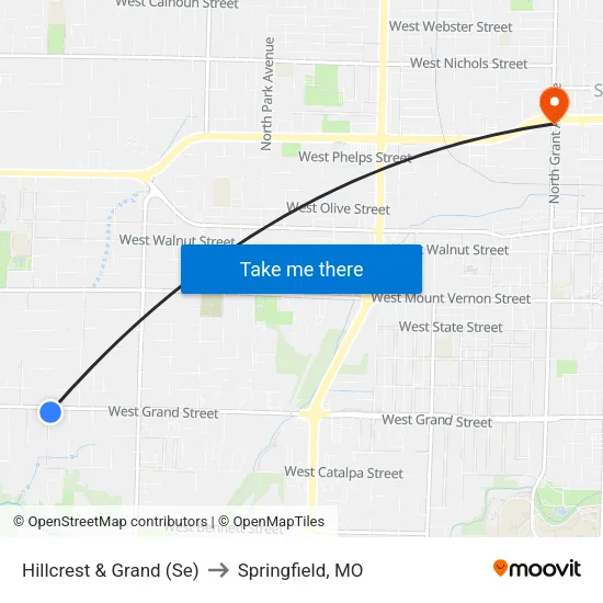 Hillcrest & Grand (Se) to Springfield, MO map