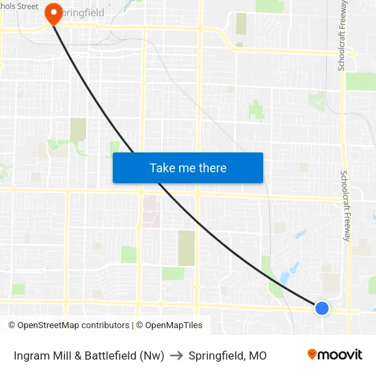Ingram Mill & Battlefield (Nw) to Springfield, MO map