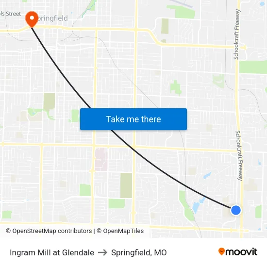 Ingram Mill at Glendale to Springfield, MO map