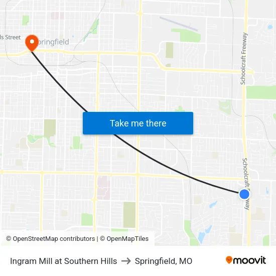 Ingram Mill at Southern Hills to Springfield, MO map