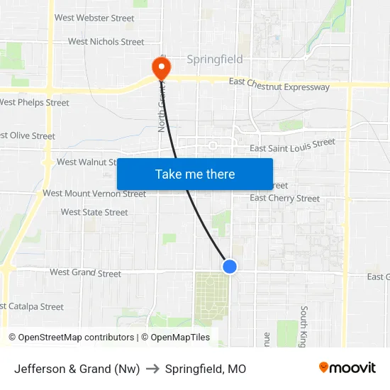 Jefferson & Grand (Nw) to Springfield, MO map
