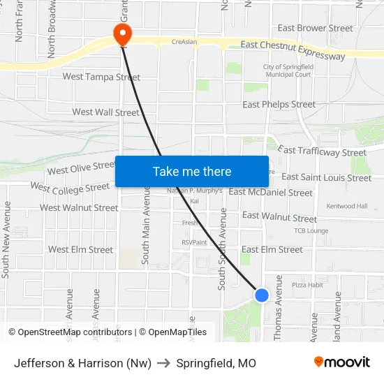Jefferson & Harrison (Nw) to Springfield, MO map